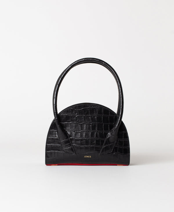 ESTERA Half Moon Bag - "Black Croc Embossed" - JÚNEE