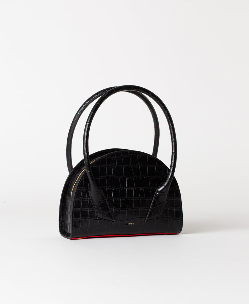 ESTERA Half Moon Bag - "Black Croc Embossed" - JÚNEE