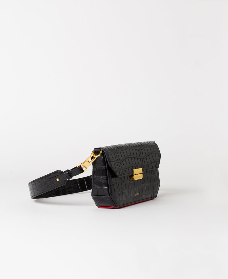 BAILA Baguette Clutch -  "Black Croc Embossed" - JÚNEE