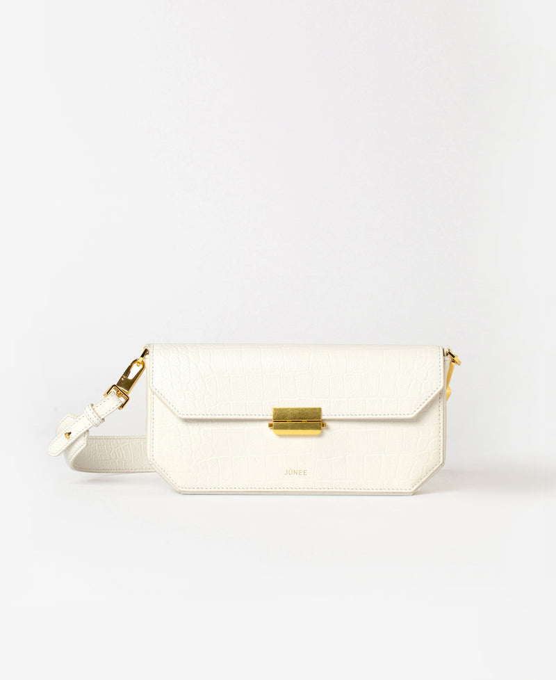 BAILA Baguette Clutch - "Ivory Croc Embossed" - JÚNEE