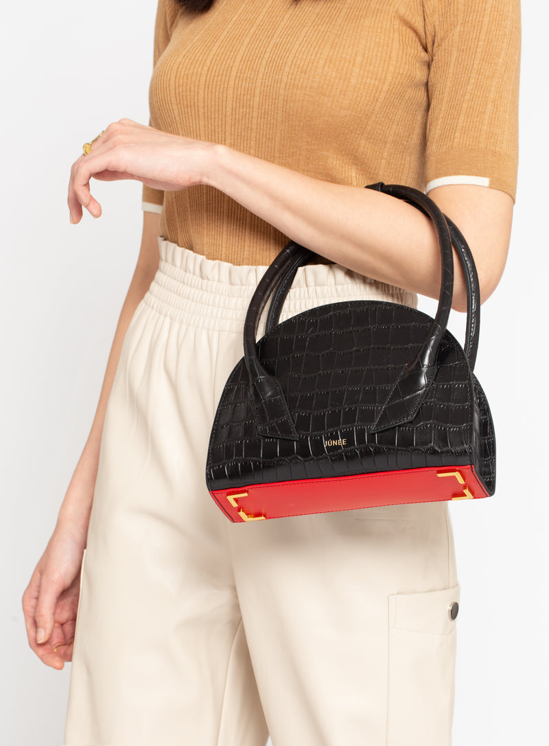 ESTERA Half Moon Bag - "Black Croc Embossed" - JÚNEE