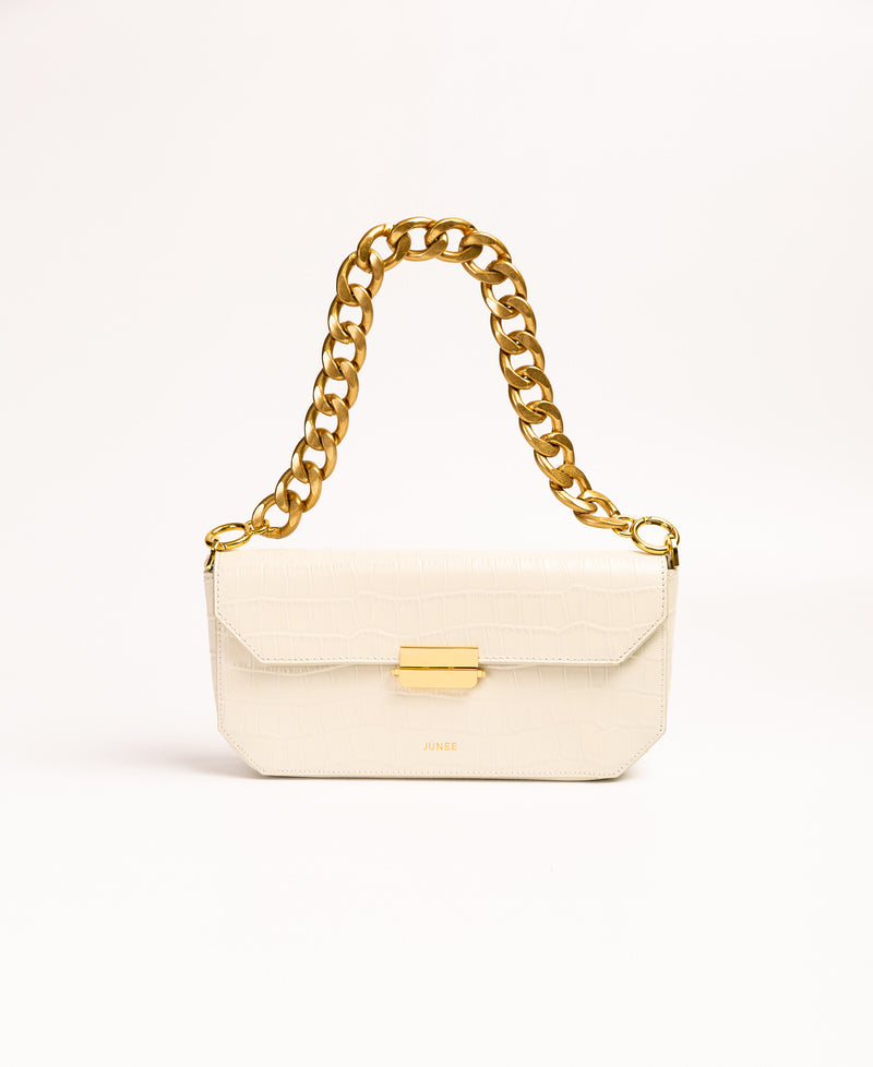 BAILA underarm clutch bag - "Ivory Croc Embossed" - JÚNEE