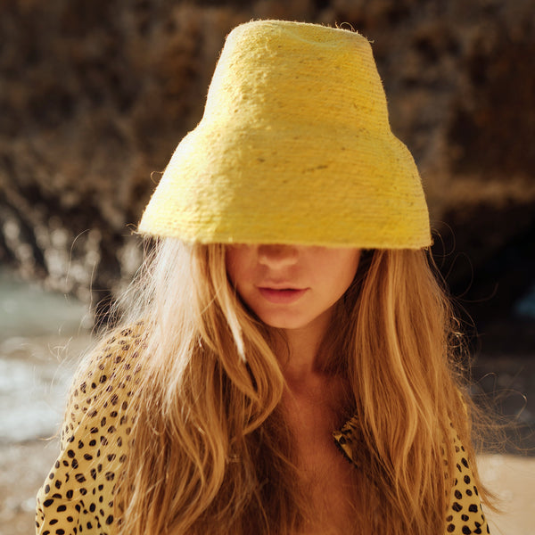 Naomi Jute Bucket Hat, in Yellow by BrunnaCo - JÚNEE
