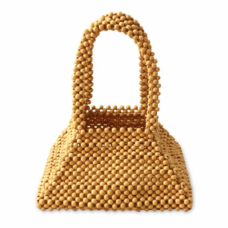 Pyramid Beaded Tote Bag in Toasted Beige by BrunnaCo - JÚNEE